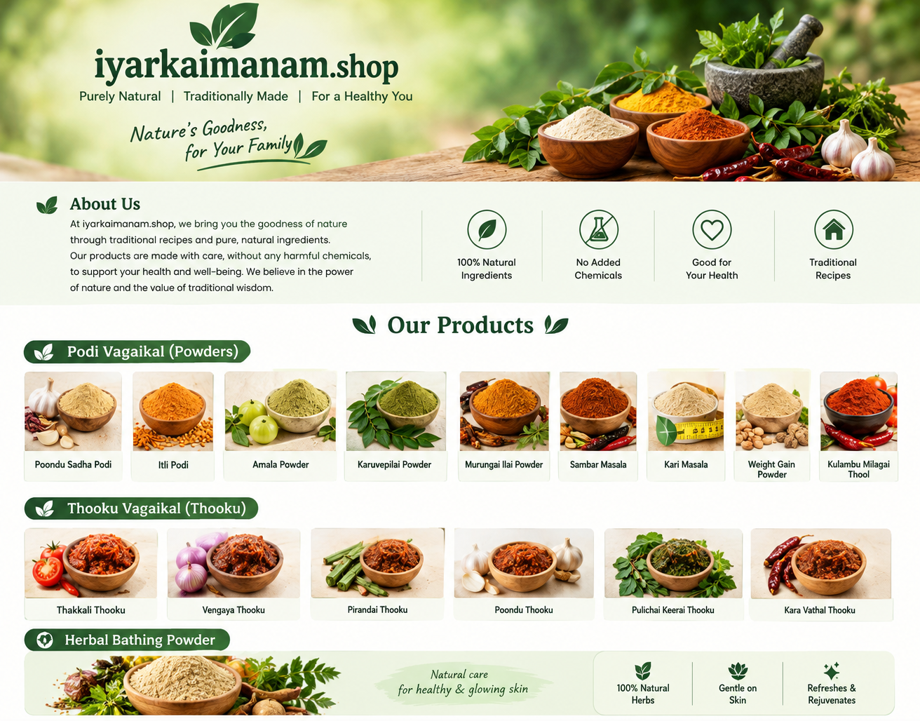 Iyarkai Manam traditional South Indian food products and masala powders