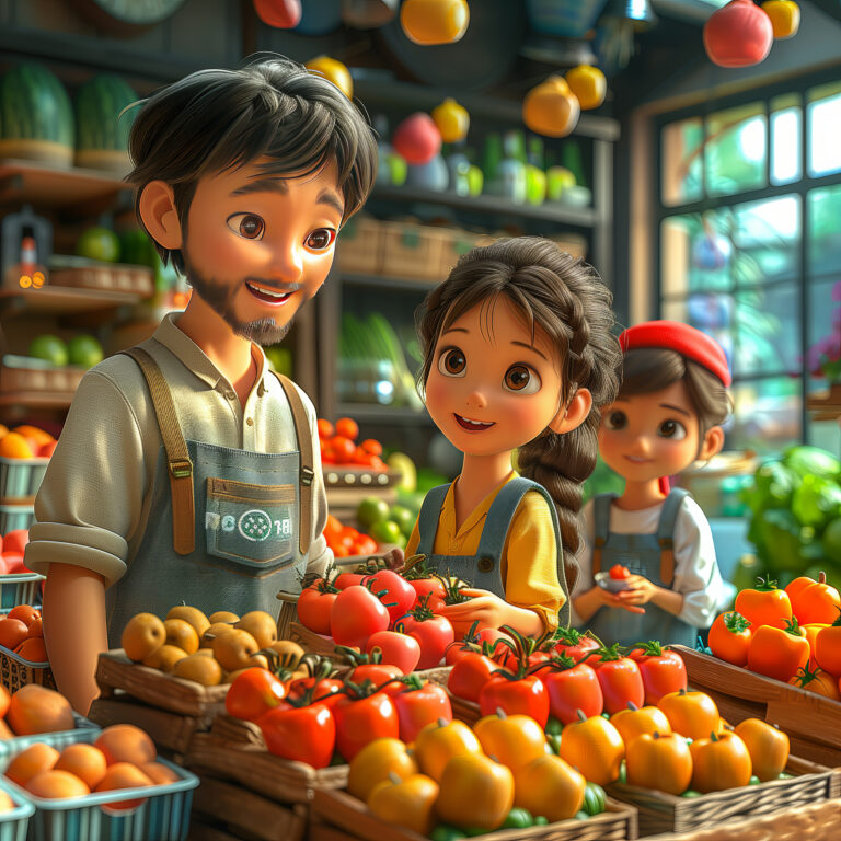 About us view animated cartoon character shopping goods